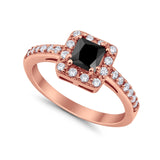 Halo Engagement Ring Princess Cut Simulated CZ 925 Sterling Silver