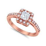 Halo Engagement Ring Princess Cut Simulated CZ 925 Sterling Silver