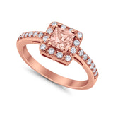 Halo Engagement Ring Princess Cut Simulated CZ 925 Sterling Silver