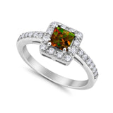 Halo Engagement Ring Princess Cut Simulated CZ 925 Sterling Silver