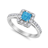 Halo Engagement Ring Princess Cut Simulated CZ 925 Sterling Silver