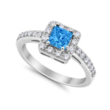 Halo Engagement Ring Princess Cut Simulated CZ 925 Sterling Silver