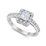 Halo Engagement Ring Princess Cut Simulated CZ 925 Sterling Silver