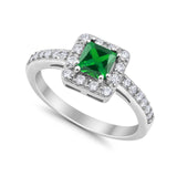 Halo Engagement Ring Princess Cut Simulated CZ 925 Sterling Silver