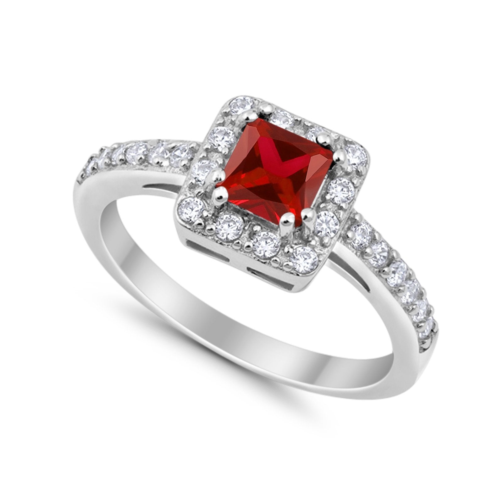 Halo Engagement Ring Princess Cut Simulated CZ 925 Sterling Silver