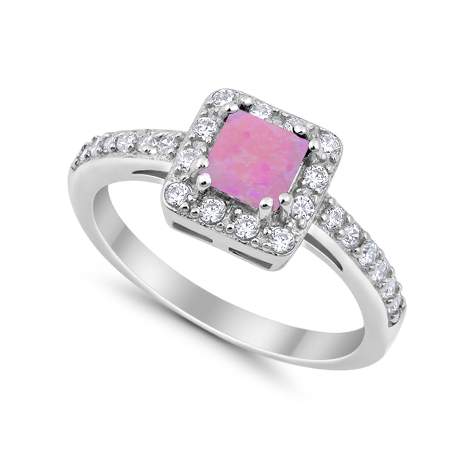 Halo Engagement Ring Princess Cut Simulated CZ 925 Sterling Silver