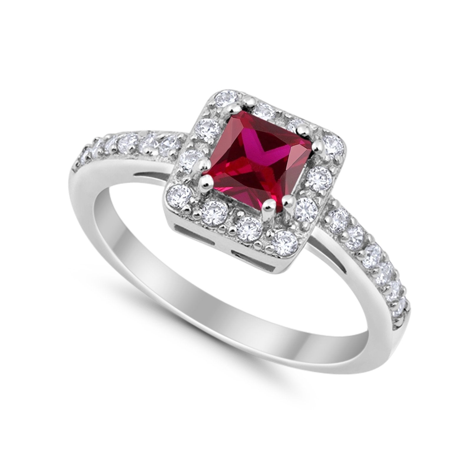 Halo Engagement Ring Princess Cut Simulated CZ 925 Sterling Silver