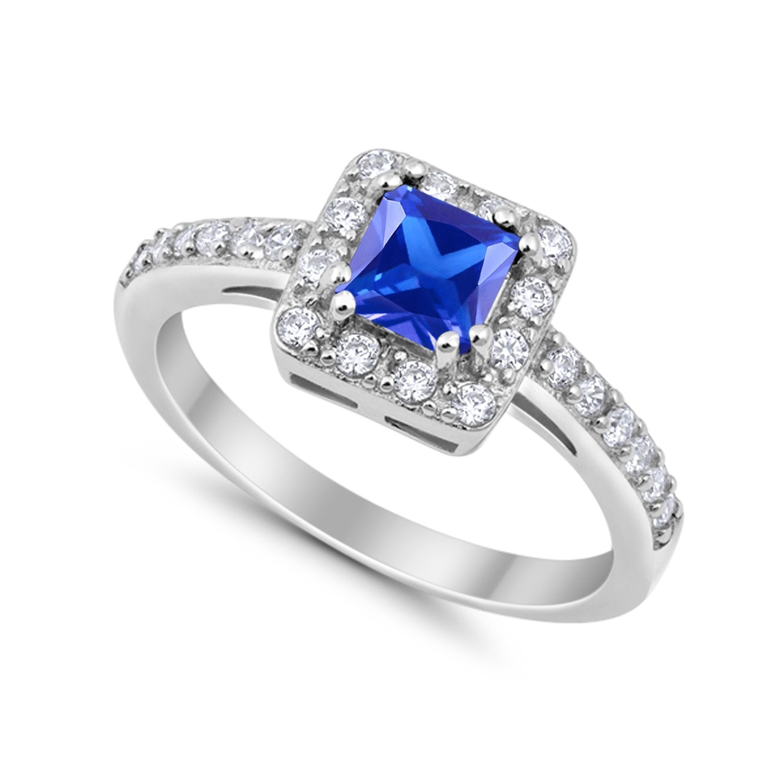 Halo Engagement Ring Princess Cut Simulated CZ 925 Sterling Silver