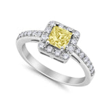 Halo Engagement Ring Princess Cut Simulated CZ 925 Sterling Silver