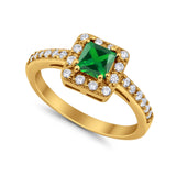 Halo Engagement Ring Princess Cut Simulated CZ 925 Sterling Silver