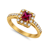 Halo Engagement Ring Princess Cut Simulated CZ 925 Sterling Silver