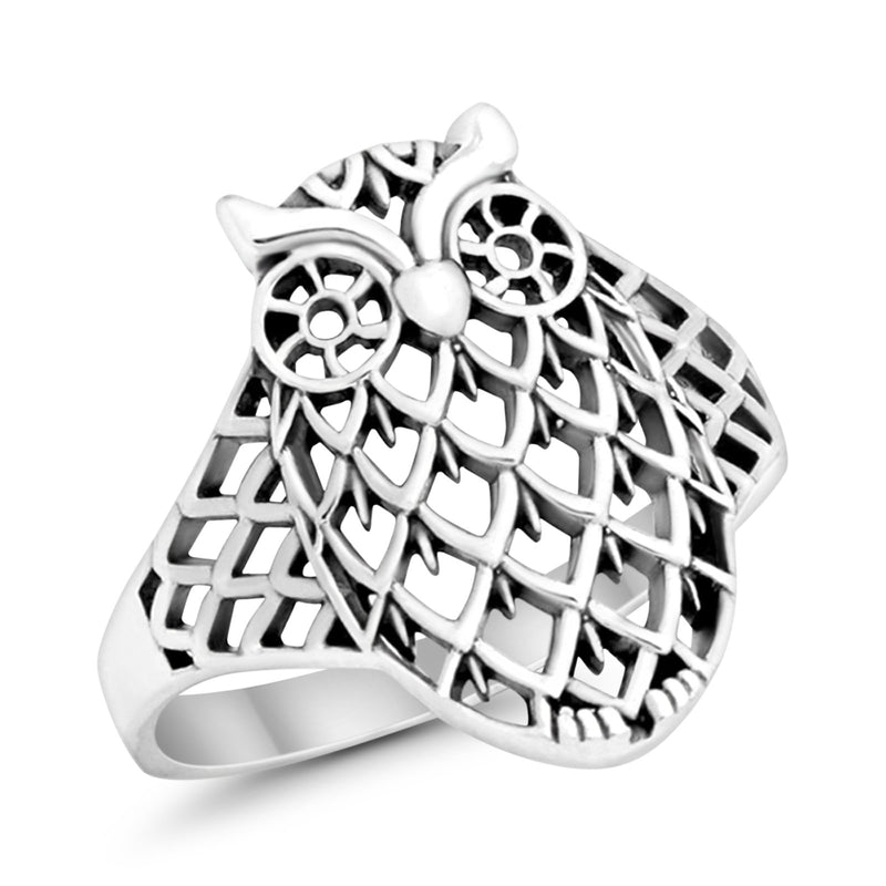 Filigree Owl Ring Band 925 Sterling Silver Lucky Owl