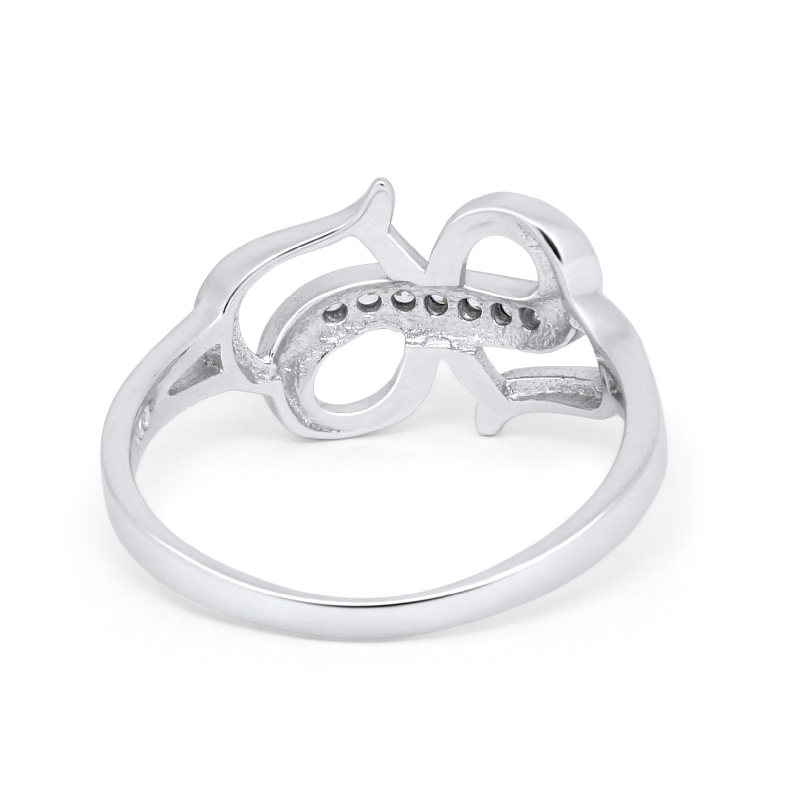 Double Heart Crisscross Promise Ring Simulated Cubic Zirconia 925 Sterling Silver