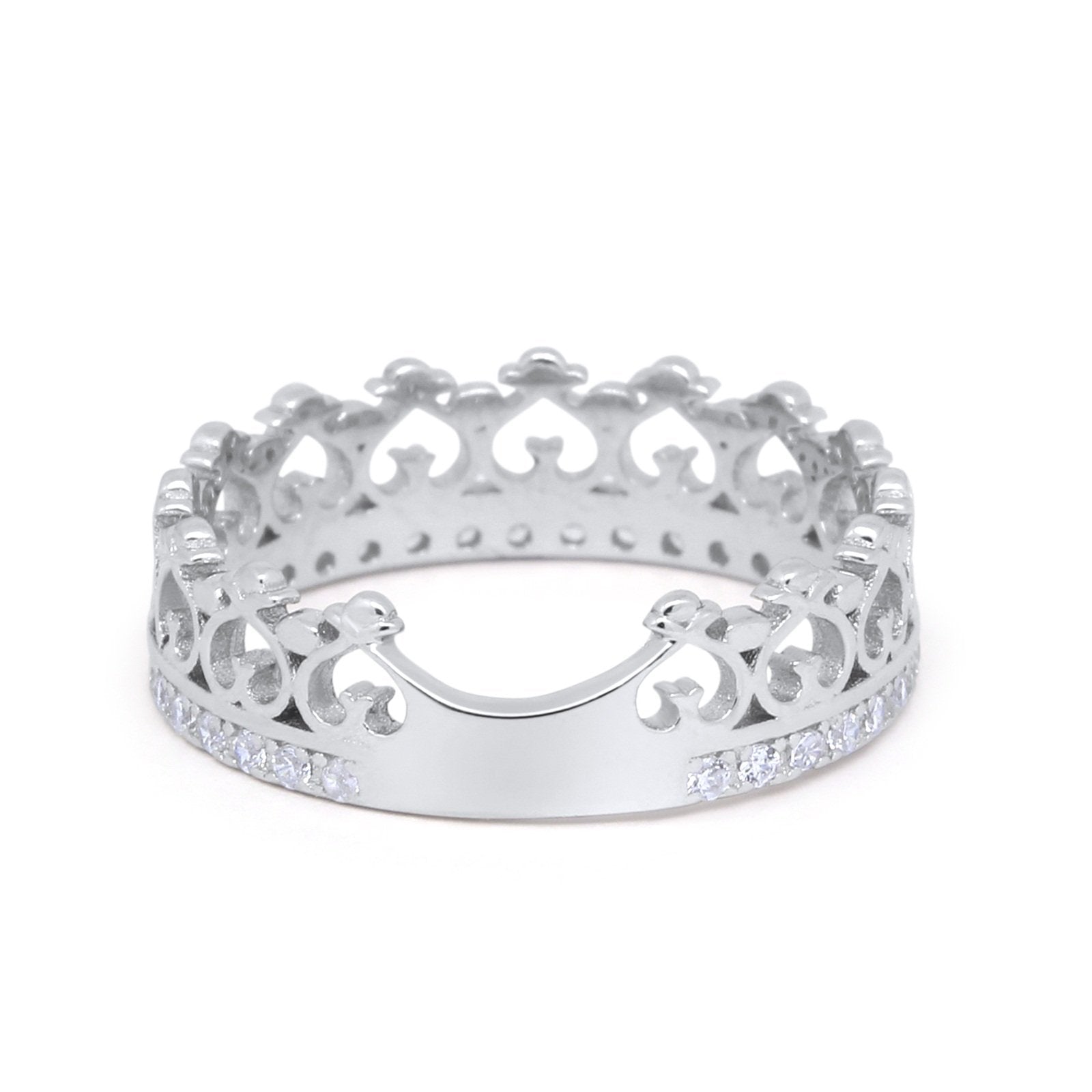 Eternity Heart Crown Band 925 Sterling Silver