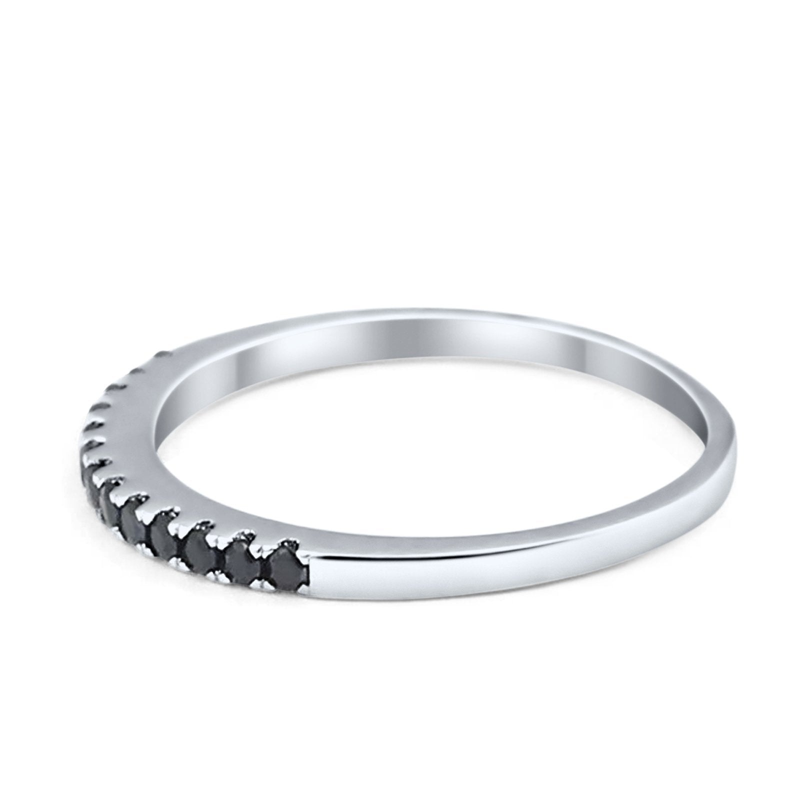 Half Eternity Wedding Ring Round Simulated Jet Black Onyx CZ 925 Sterling Silver