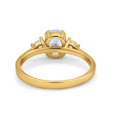 14K Gold Three Stone Oval  Cubic Zirconia Wedding Engagement Ring