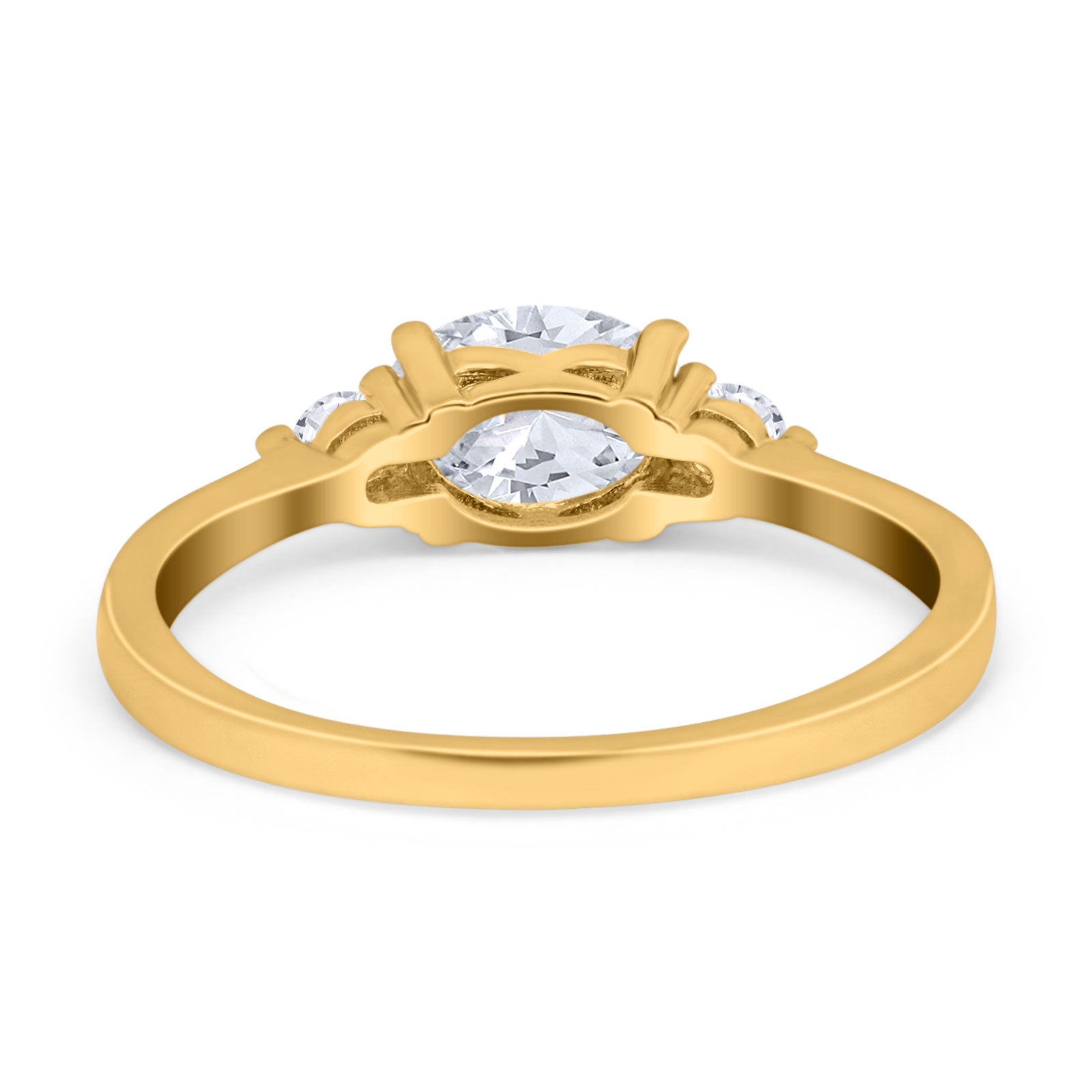 14K Gold Three Stone Oval Cubic Zirconia Engagement Ring