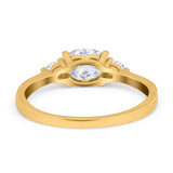 14K Gold Three Stone Oval Cubic Zirconia Engagement Ring