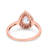 14K Gold Teardrop Halo Art Deco Pear Simulated Cubic Zirconia Wedding Engagement Ring