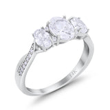 14K Gold Oval Three Stone Cubic Zirconia Engagement Ring