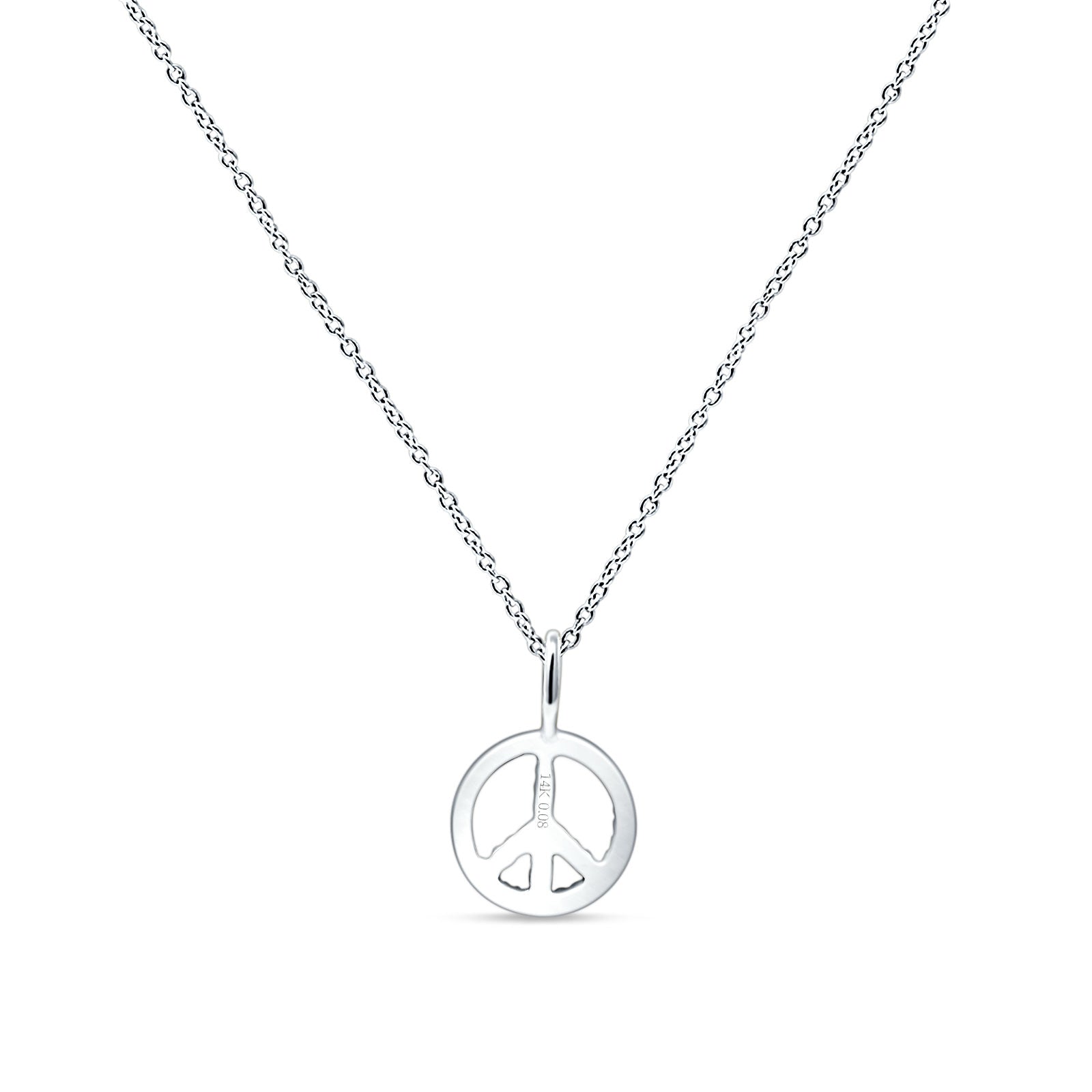 Peace Sign Necklace Diamond Pendant 14K Gold 0.08ct