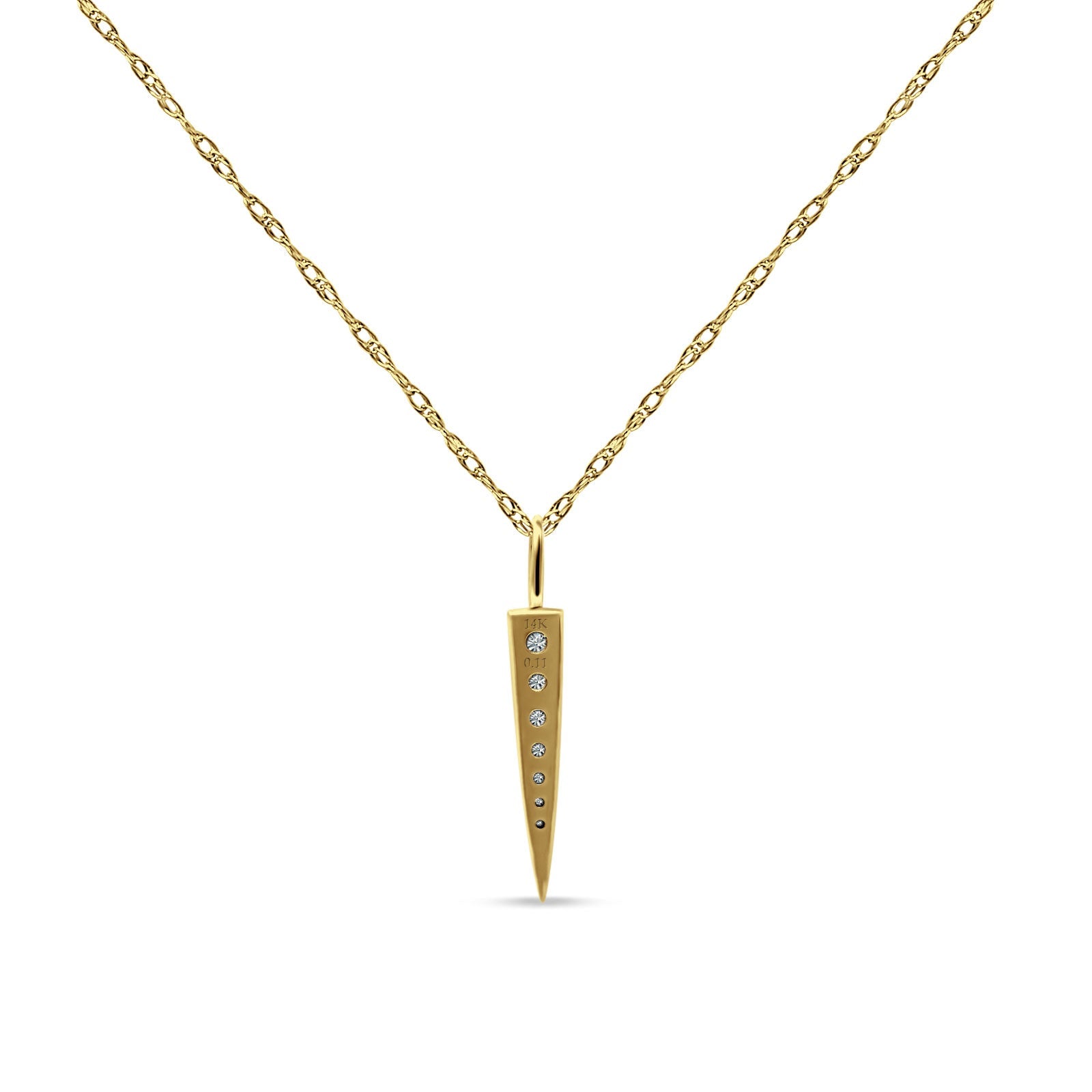 14K Gold 0.11ct Diamond Bar Drop Pendant Chain Necklace 18 In Long