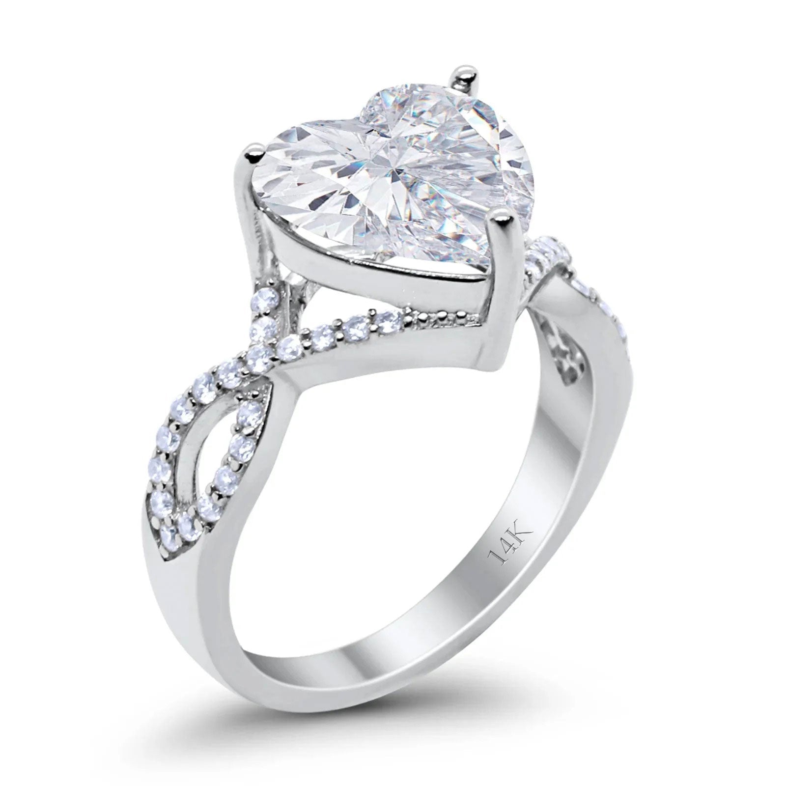 14K Gold Art Deco Heart Promise Twisted Shank Cubic Zirconia Wedding Ring