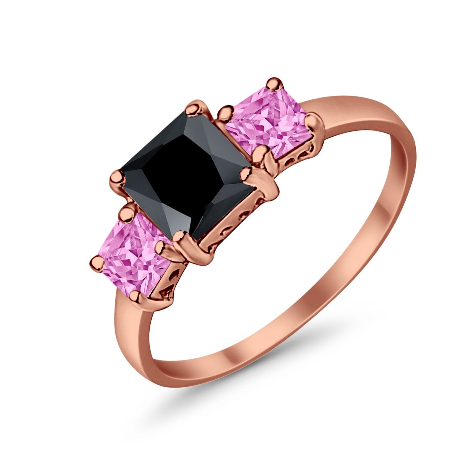 3 Stone Fashion Ring Princess Cut Simulated Cubic Zirconia 925 Sterling Silver