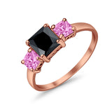 3 Stone Fashion Ring Princess Cut Simulated Cubic Zirconia 925 Sterling Silver