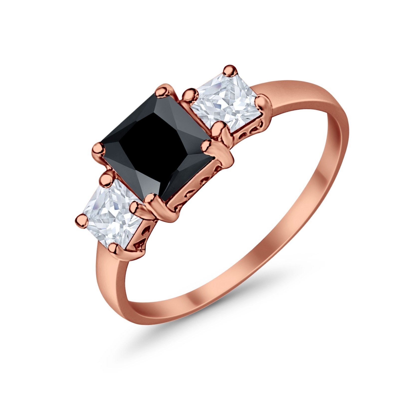 3 Stone Fashion Ring Princess Cut Simulated Cubic Zirconia 925 Sterling Silver