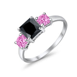 3 Stone Fashion Ring Princess Cut Simulated Cubic Zirconia 925 Sterling Silver