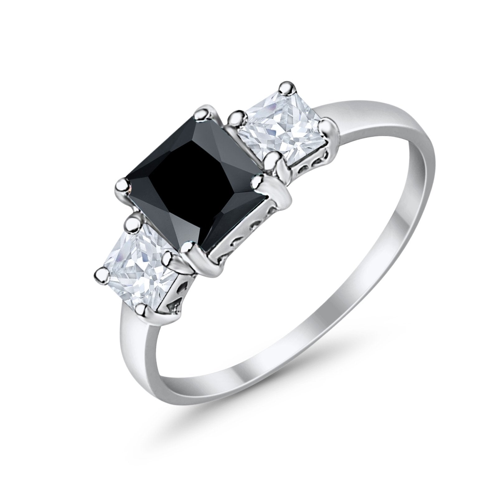 3 Stone Fashion Ring Princess Cut Simulated Cubic Zirconia 925 Sterling Silver