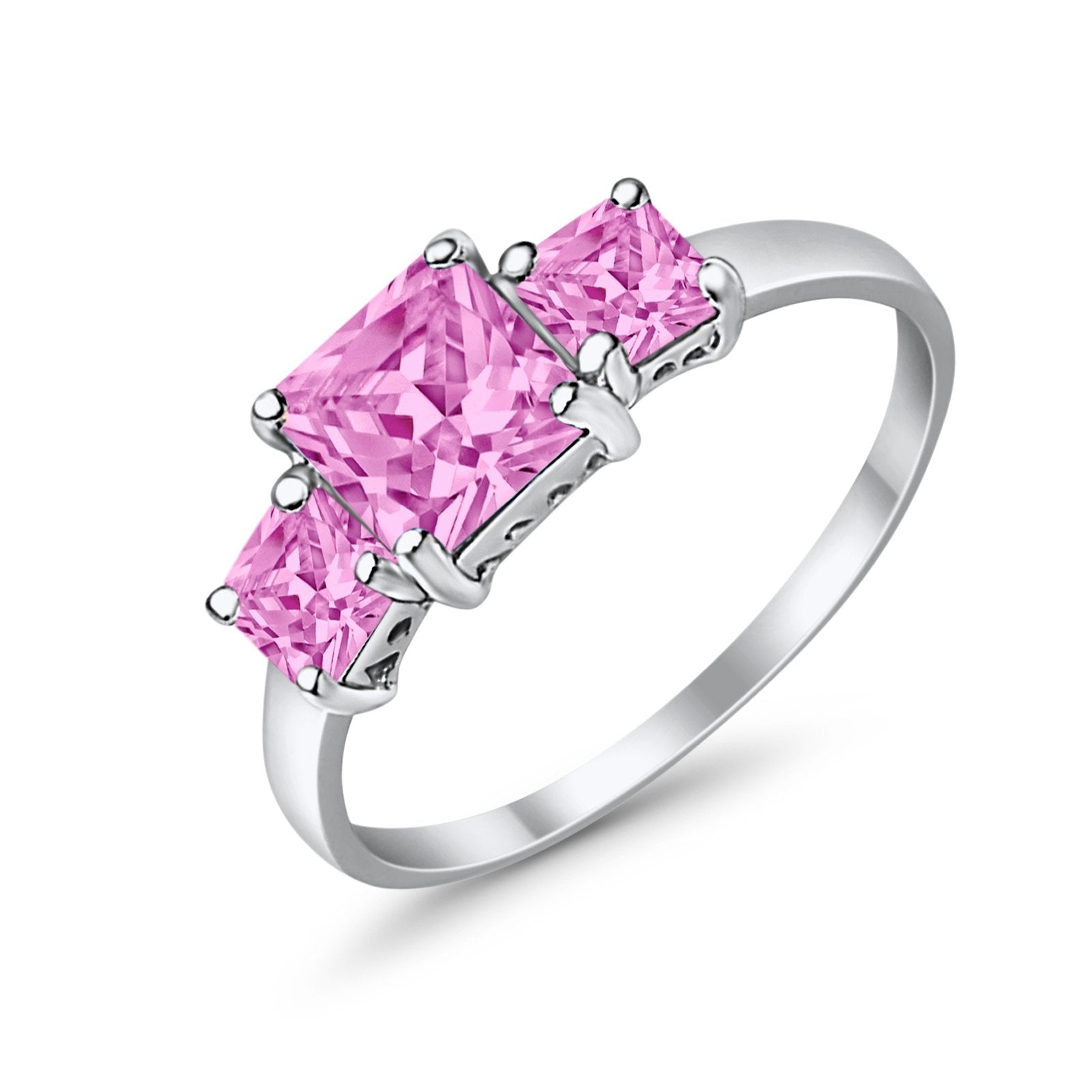 3 Stone Fashion Ring Princess Cut Simulated Cubic Zirconia 925 Sterling Silver