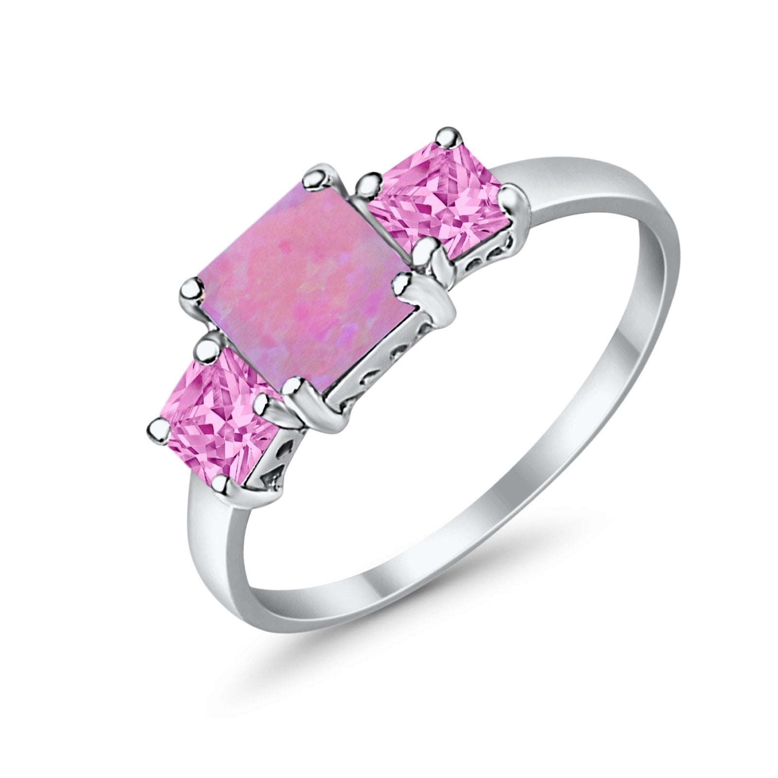 3 Stone Fashion Ring Princess Cut Simulated Cubic Zirconia 925 Sterling Silver