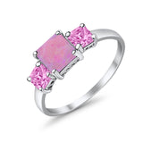 3 Stone Fashion Ring Princess Cut Simulated Cubic Zirconia 925 Sterling Silver