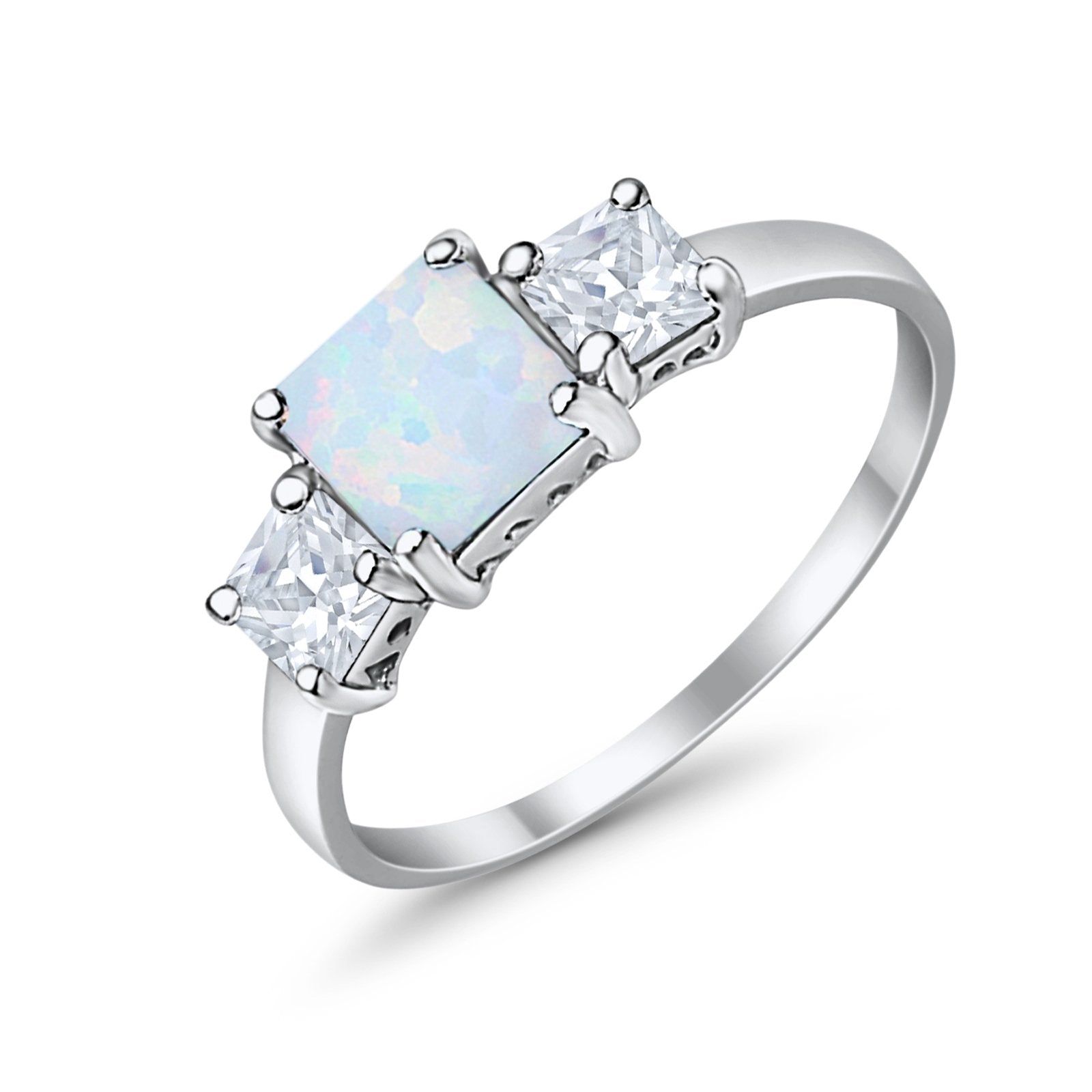 3 Stone Fashion Ring Princess Cut Simulated Cubic Zirconia 925 Sterling Silver