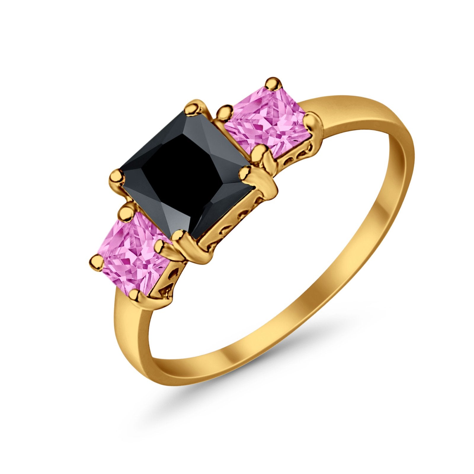 3 Stone Fashion Ring Princess Cut Simulated Cubic Zirconia 925 Sterling Silver