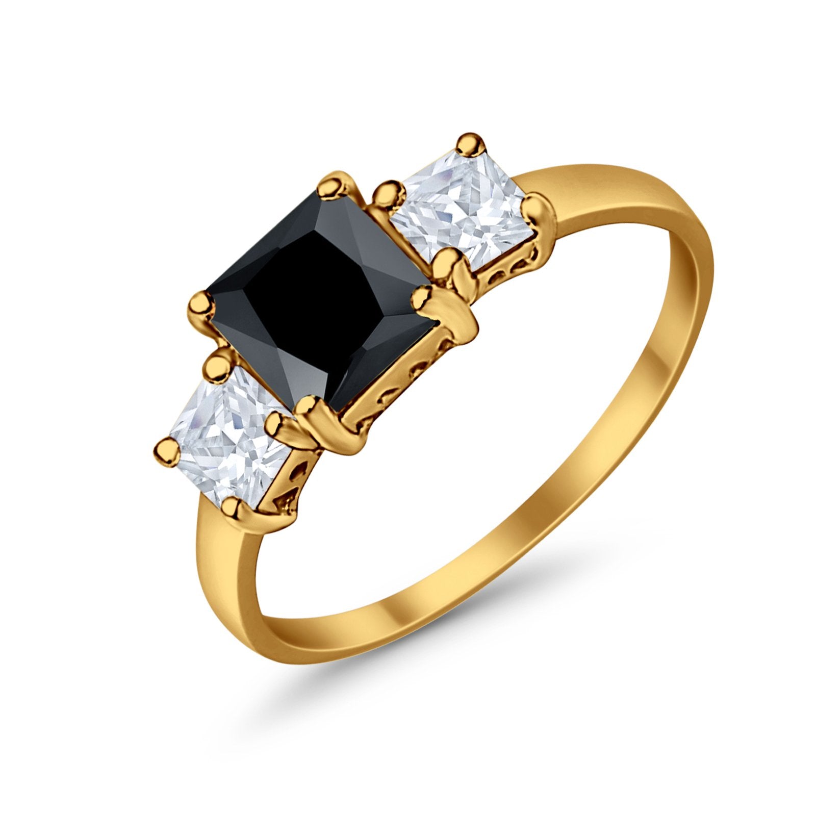 3 Stone Fashion Ring Princess Cut Simulated Cubic Zirconia 925 Sterling Silver