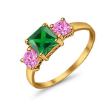 3 Stone Fashion Ring Princess Cut Simulated Cubic Zirconia 925 Sterling Silver