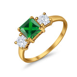 3 Stone Fashion Ring Princess Cut Simulated Cubic Zirconia 925 Sterling Silver