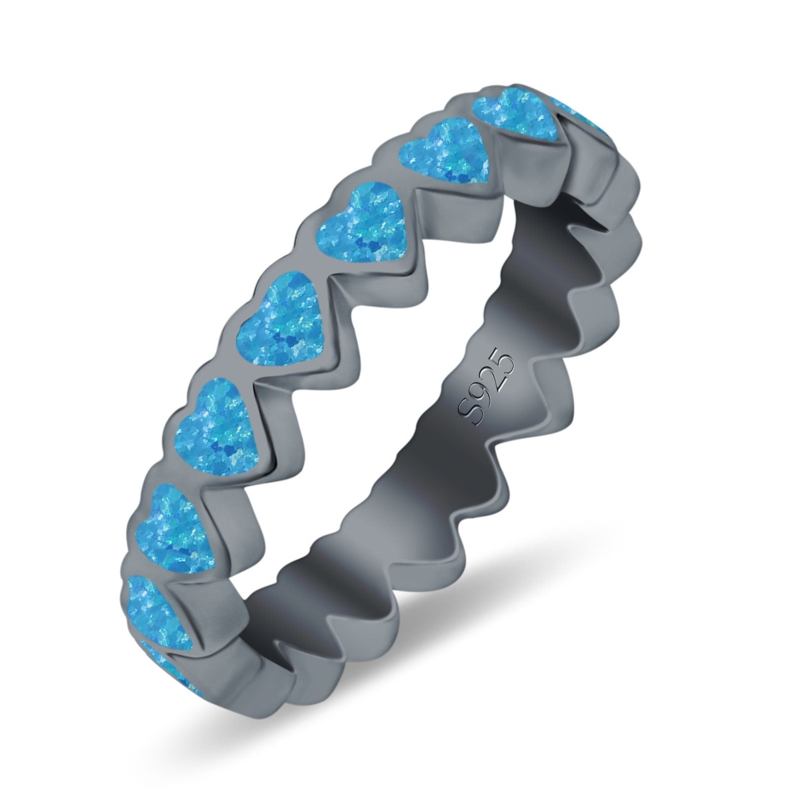 Heart Ring Band Lab Created Opal 925 Sterling Silver (4mm)