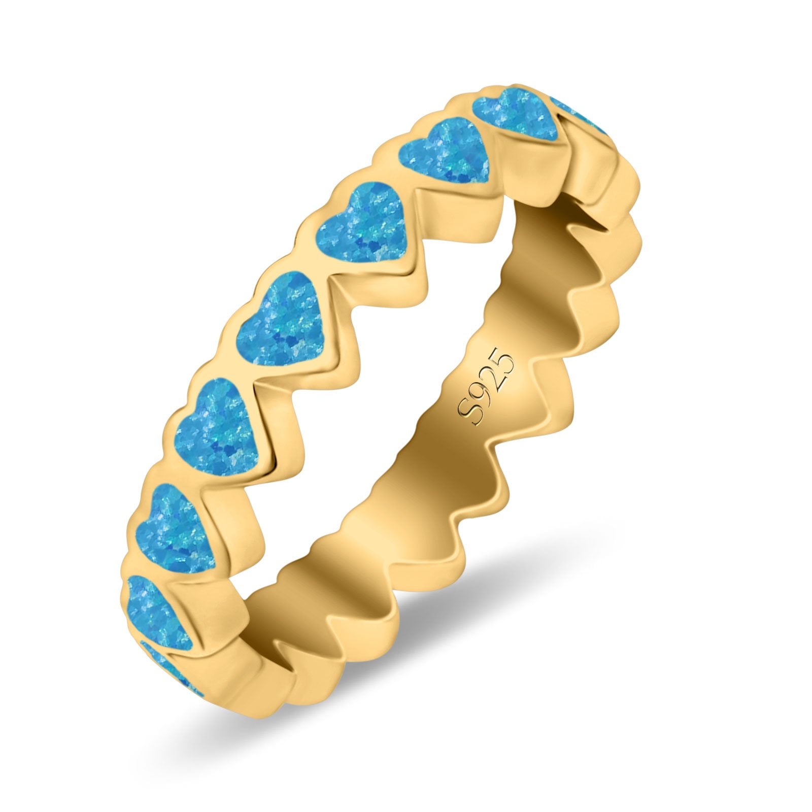 Heart Ring Band Lab Created Opal 925 Sterling Silver (4mm)