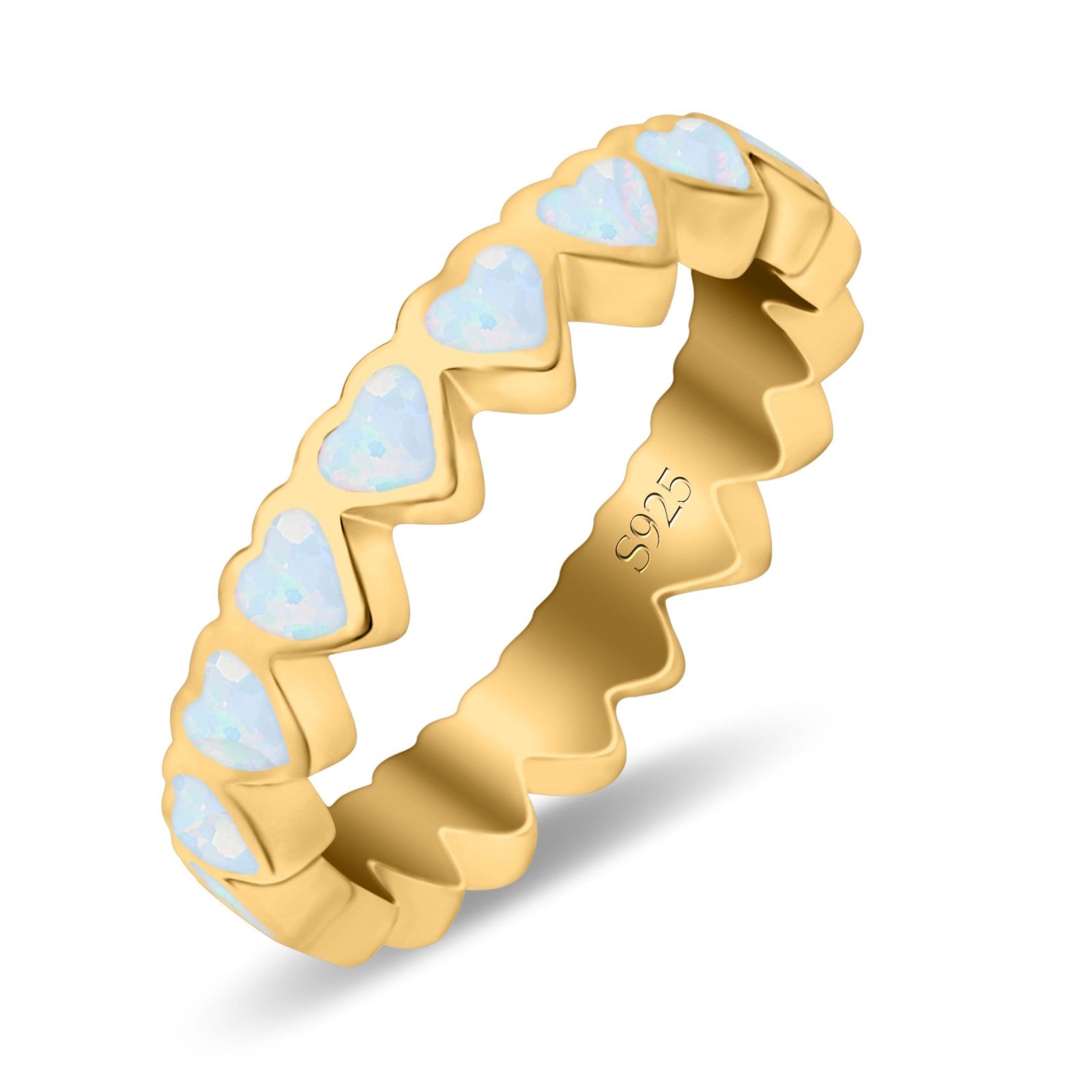 Heart Ring Band Lab Created Opal 925 Sterling Silver (4mm)