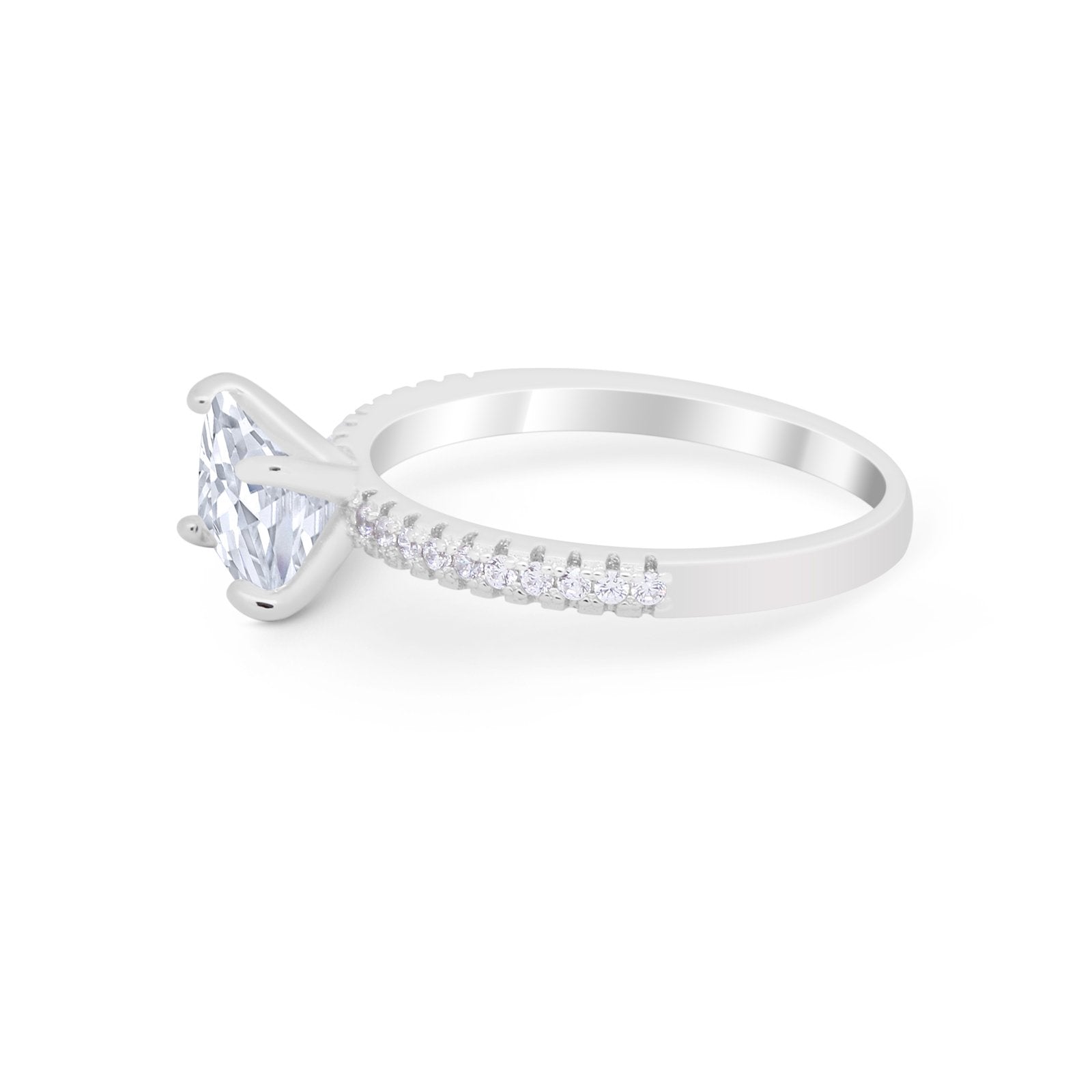 Vintage Wedding Ring Sideways Emerald Cut Round CZ 925 Sterling Silver