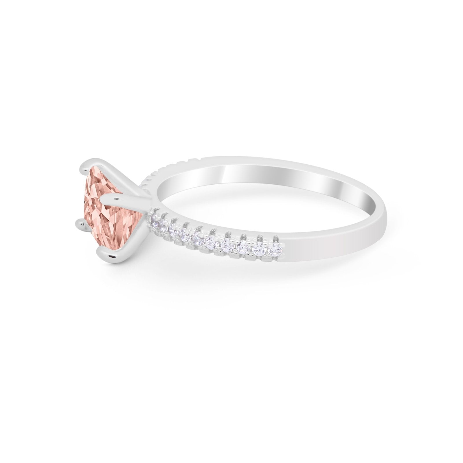 Vintage Wedding Ring Sideways Emerald Cut Round CZ 925 Sterling Silver