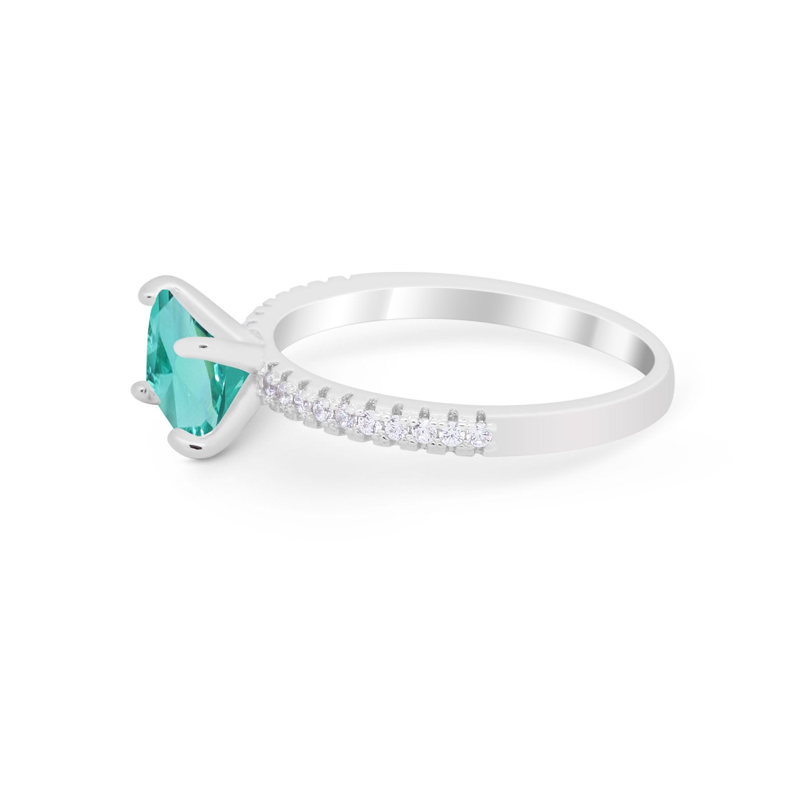 Vintage Wedding Ring Sideways Emerald Cut Round CZ 925 Sterling Silver
