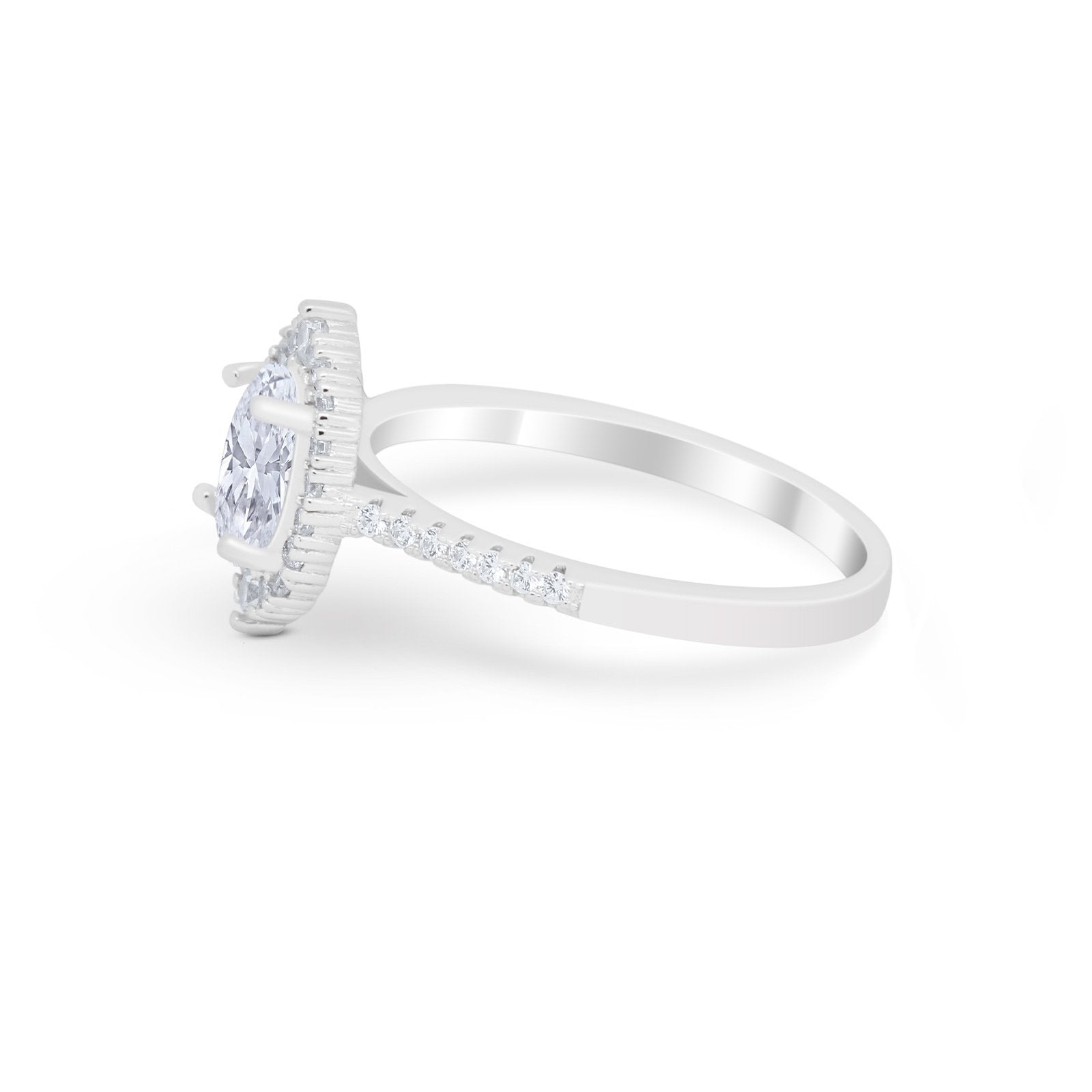 Oval Wedding Ring Vintage Round Simulated Cubic Zirconia 925 Sterling Silver