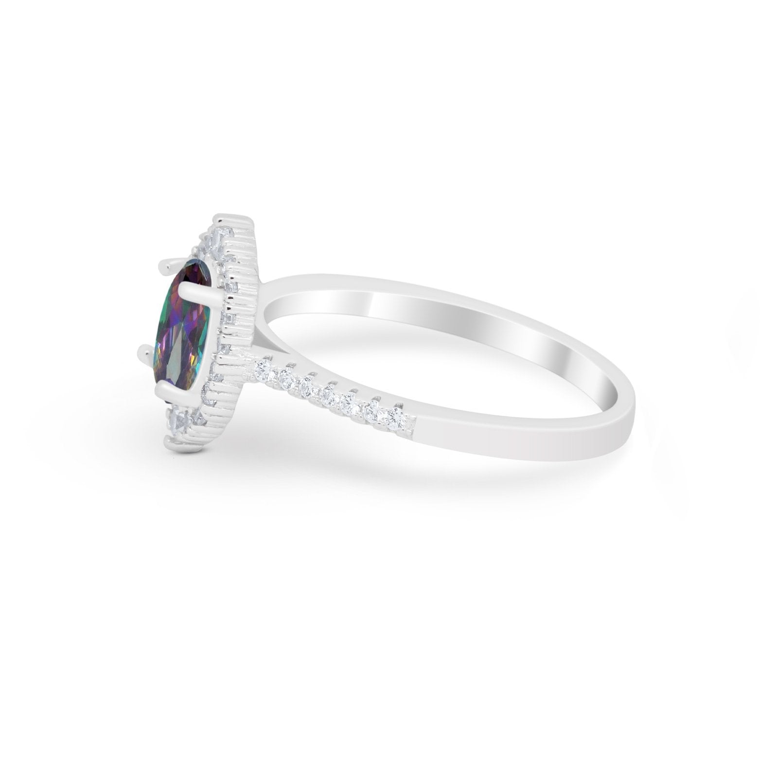 Oval Wedding Ring Vintage Round Simulated Cubic Zirconia 925 Sterling Silver