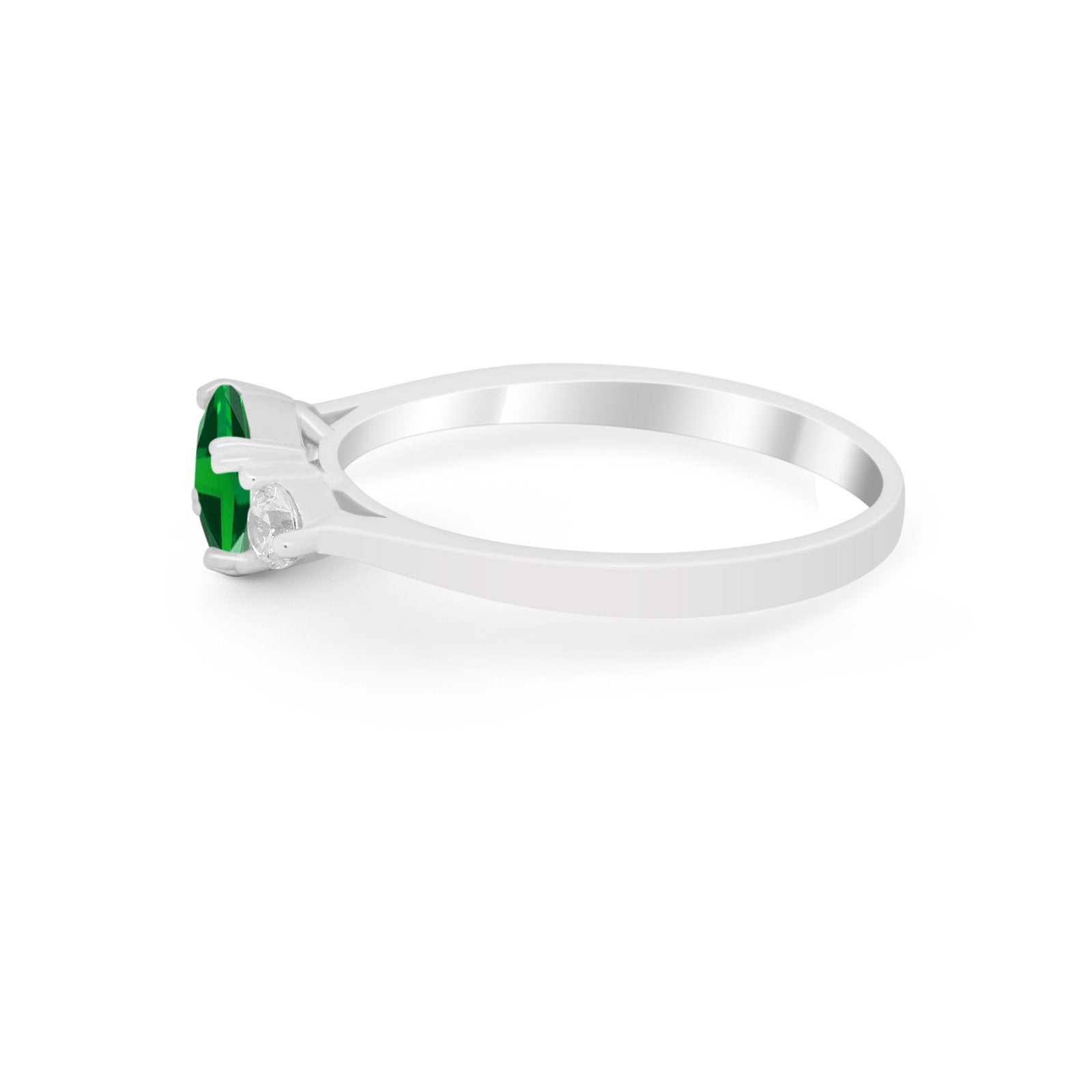 Three Stone Wedding Engagement Ring Emerald Cut Round CZ 925 Sterling Silver