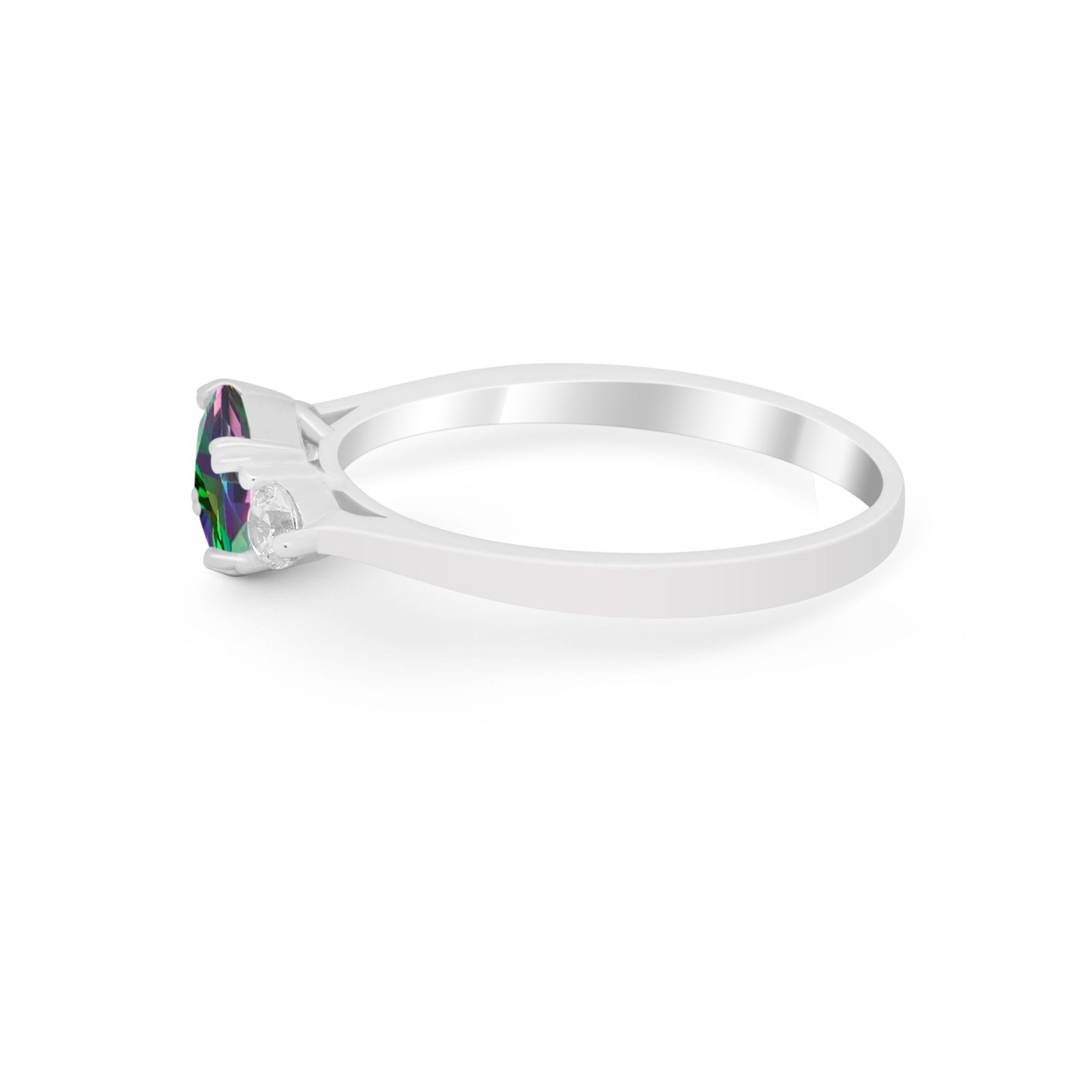 Three Stone Wedding Engagement Ring Emerald Cut Round CZ 925 Sterling Silver